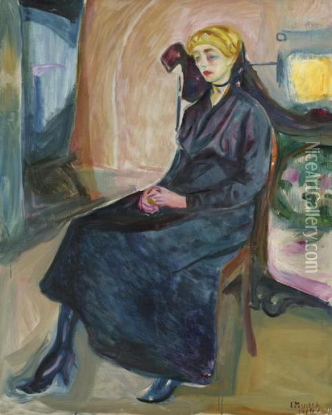 Sittende Ung Kvinne Oil Painting - Edvard Munch