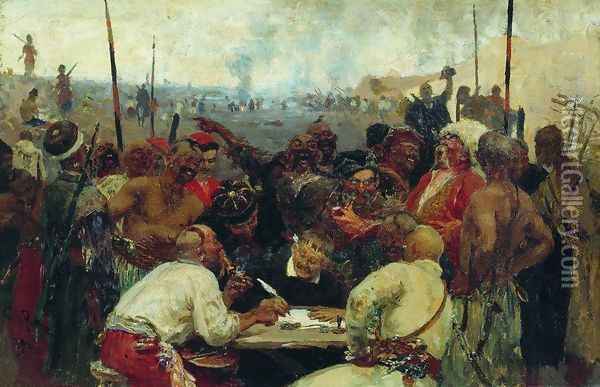 The Reply of the Zaporozhian Cossacks to Sultan of Turkey, sketch 2 Oil Painting - Ilya Efimovich Efimovich Repin