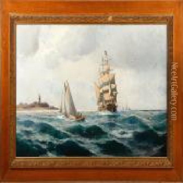 A Saipship Anda Steamboat Oil Painting - Christian Fredrik Swensson