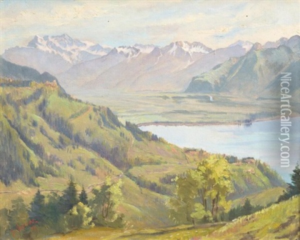 Vue Du Lac Leman Et Du Chablais Oil Painting - Charles Parisod