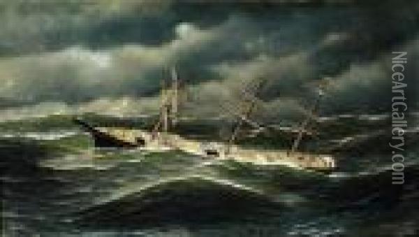 American Ship L.schepp In A Typhoon Off Bellona Reef Oil Painting - Antonio Nicolo Gasparo Jacobsen