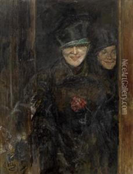 Two Women By An Open Door Oil Painting - Christian Krohg