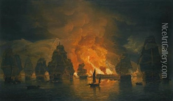 The Bombardment Of Algiers, 27th August Oil Painting - Thomas Luny