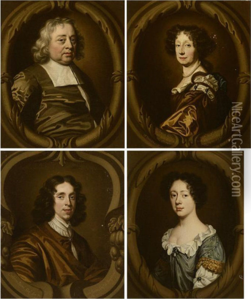 Portraits Of William Glanville; His Wife Francis Glanville; And Their Daughter; Winifred Glanville And Her Half-brother Carleton Stone Oil Painting - Charles Beale
