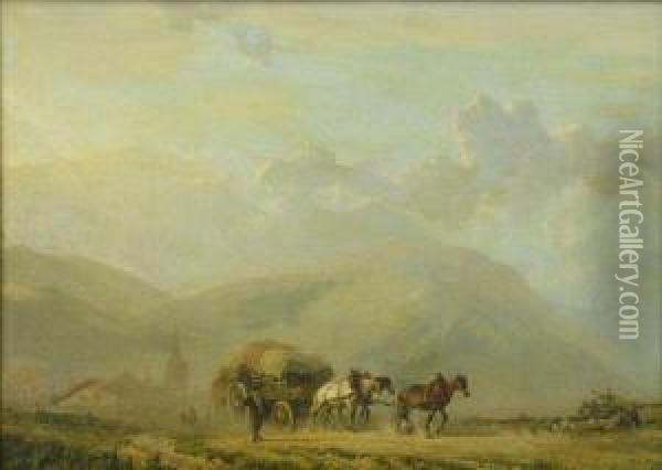 Haycart Oil Painting - Alfred Edouard De Bylandt