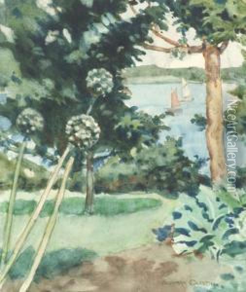 April In England
 A Garden Landscape Oil Painting - Norman Garstin