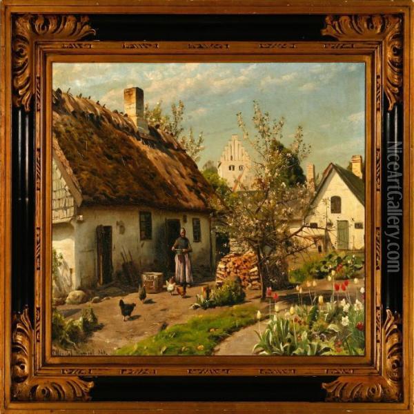 Country Scene From Hjembaek Village, Denmark Oil Painting - Peder Mork Monsted