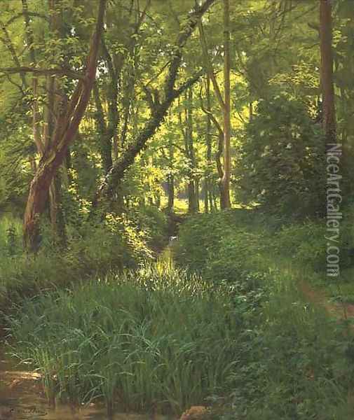 A woodland stream Oil Painting - Henri Biva