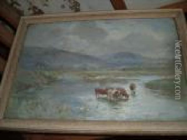 Cattlewatering Oil Painting - Arthur Alfred Burrington