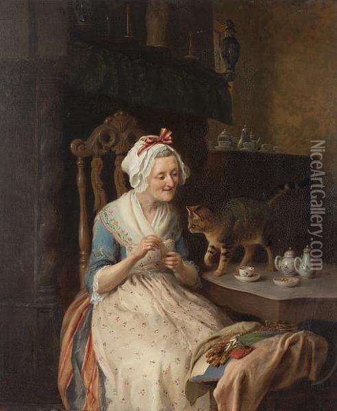 The Old Lace-maker Oil Painting - Frans Ant., Francois De Bruycker