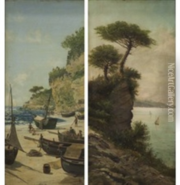 Scorci Con Marine (pair) Oil Painting - Giacinto Bo