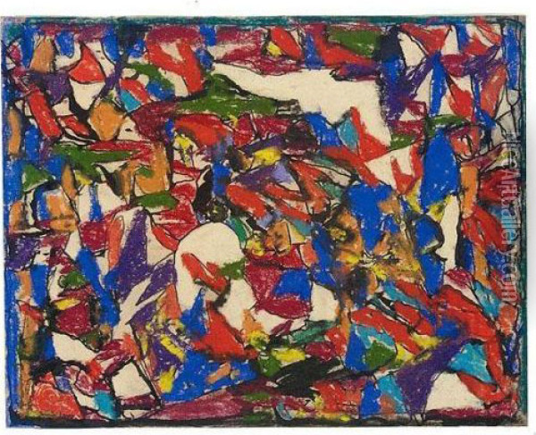 Kleinteilige Stark Bunte 
Komposition Mit Weissen Flecken (colourful Mosaic Composition With White
 Spots) Oil Painting - Adolf Hoelzel