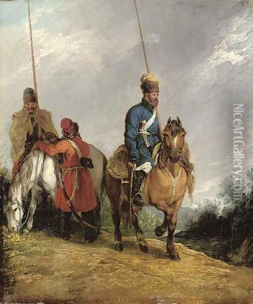 Cossacks on horseback Oil Painting - Russian School