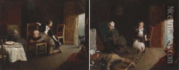 Family Prayers; And The Sequel: A Pair Of Works Oil Painting - David Gilmour Blythe