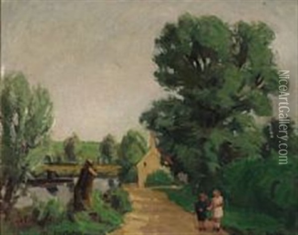 View From Gentofte With Two Children And Verso Composition With People Oil Painting - Ernst Johan Zeuthen
