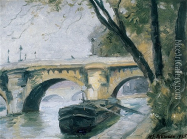 Canal Boat Below The Bridge Oil Painting - William Edwin Atkinson