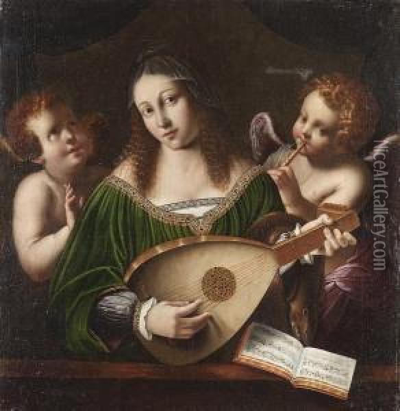 Saint Cecilia With Two Putti Oil Painting - Bartolomeo Veneto