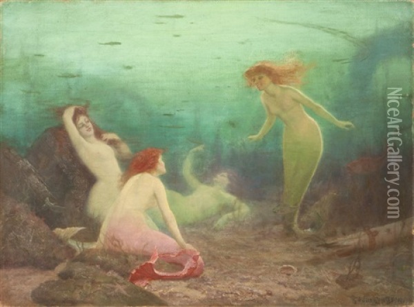 Under Sea Gossip (mermaids) Oil Painting - Gordon Coutts