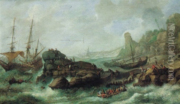 Tempete D'une Cote Rocheuse Oil Painting - Abraham Willaert