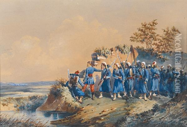 French Zwarvs On Manoeuvres Oil Painting - Orlando Norie