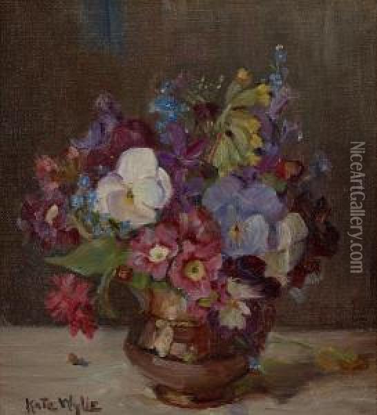 Spring Blossom In A Brown Lustre Jug Oil Painting - Kate Wylie