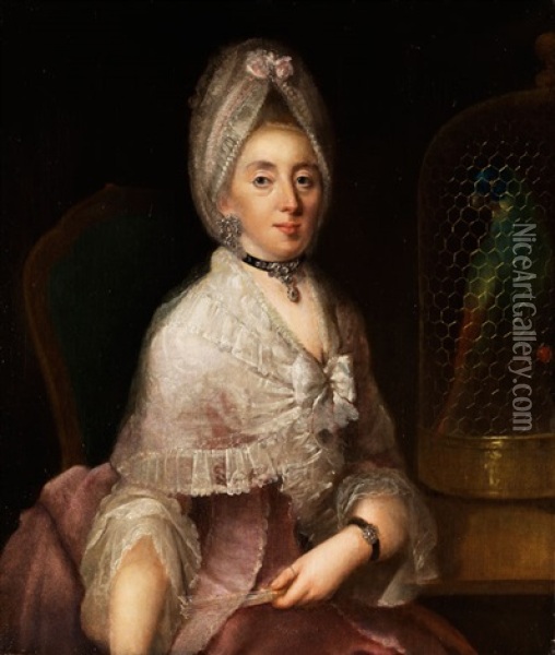 Portrait Einer Noblen Dame Mit Papageienkafig Oil Painting - Johann Christian Fiedler
