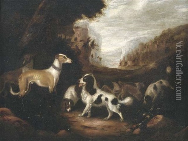 Ein Rudel Jagdhunde Nimmt Fahrte Auf Oil Painting - Adriaen Cornelisz Beeldemaker
