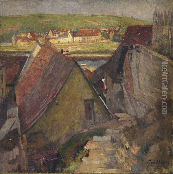 Maria: Little Town Atthe River. Oil On Canvas. Estate Stamp Oil Painting - Franz Paul Guillery
