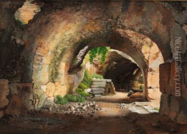 En Hvaelvet Gang I Colosseum Oil Painting - Christoffer Wilhelm Eckersberg