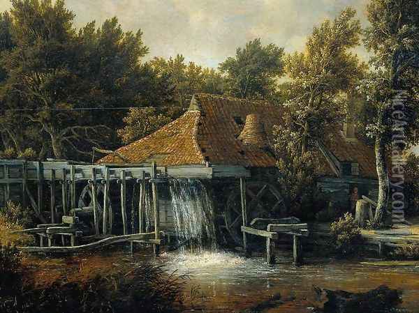 A Water Mill [detail #1] Oil Painting - Meindert Hobbema