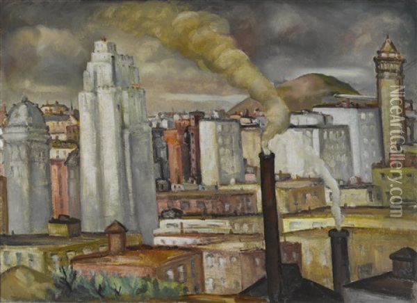 San Francisco Skyline Oil Painting - Rinaldo Cuneo