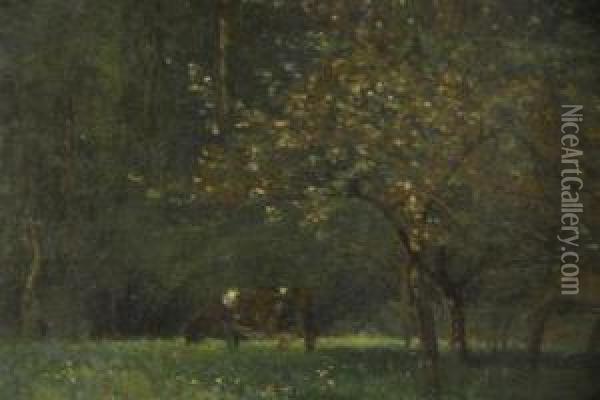 Cow In Pasture Oil Painting - Achille Francois Oudinot