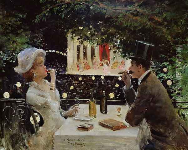 Dinner at Les Ambassadeurs, c.1882 Oil Painting - Jean-Georges Beraud
