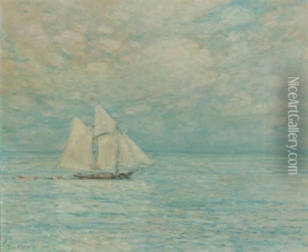 Sailing On Calm Seas, Gloucester Harbor Oil Painting - Childe Hassam