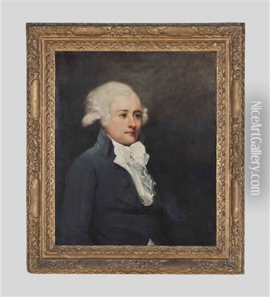 Portrait Of A Gentleman, Half-length, In A Blue Coat And White Stock Oil Painting - Sir John Hoppner