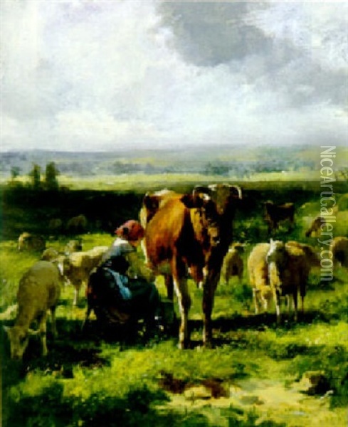 The Milking Hour Oil Painting - Julien Dupre