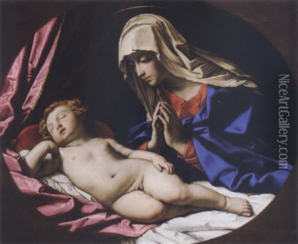 The Virgin And The Sleeping Christ Child Oil Painting - Giovanni Battista Salvi (Il Sassoferrato)