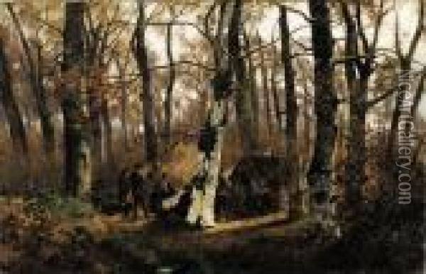 Il Falo Nel Boschetto (foresta Di Fontainebleu) Oil Painting - Giuseppe Palizzi