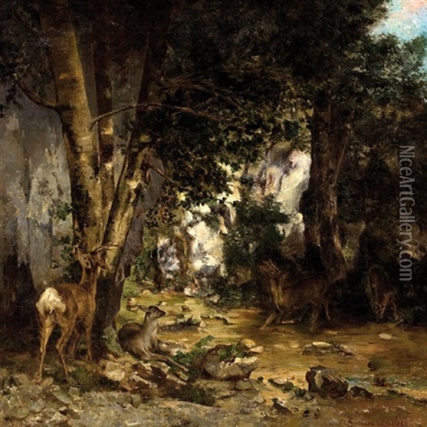 La Remise De Chevreuils Au Ruisseau De Plaisir Fontaine Oil Painting - Gustave Courbet
