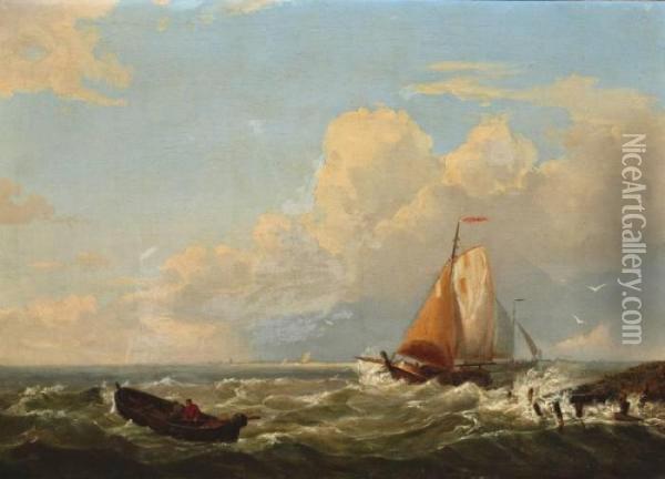 Zeilboten Voor De Haven Oil Painting - Hermanus Koekkoek
