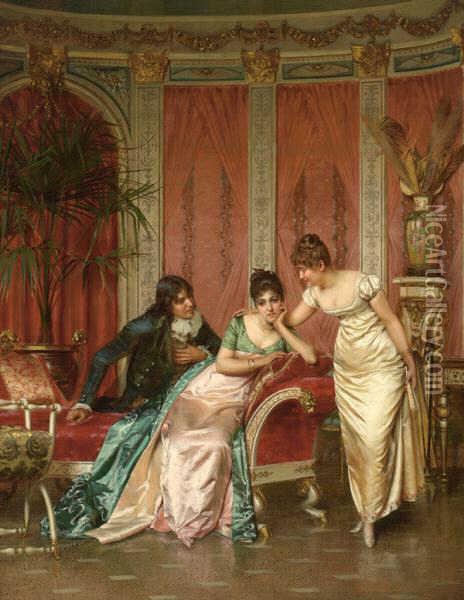 Elegantly Dressed Figures In A French Empire Parlorsetting Oil Painting - Frederic Soulacroix