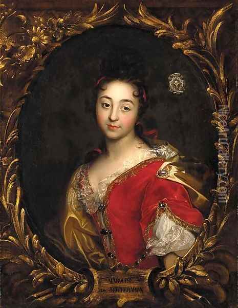 Portrait of a lady, said to be the Marquisse de Rochebaron Oil Painting - Hyacinthe Rigaud