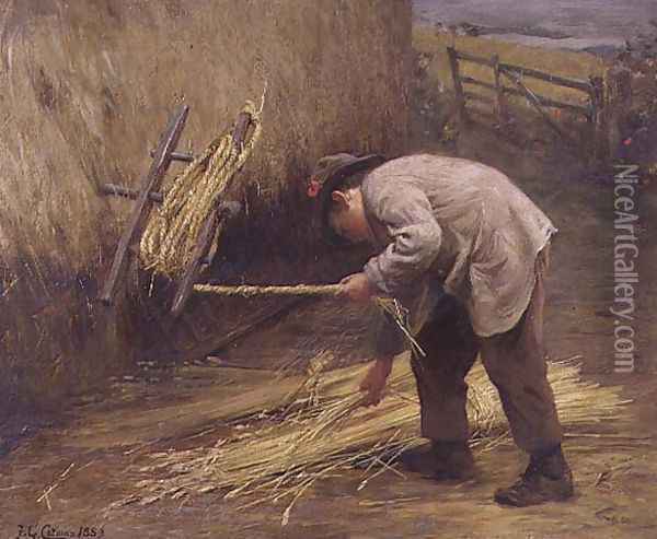 Spinning Thatch Bands, 1883 Oil Painting - Frederick George Cotman