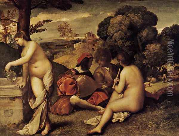 Pastoral Concert (Fete champetre) 1508-09 Oil Painting - Giorgione