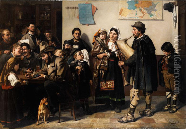 Savojarden-musikanten In Einer Taverneaufspielend Oil Painting - Edouard De Jans