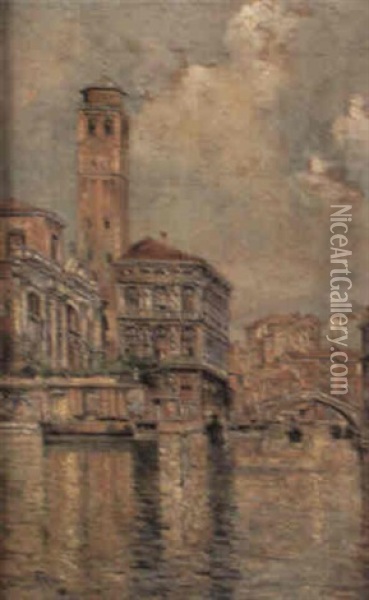 A View Of A Venetian Canal Oil Painting - Martin Rico y Ortega