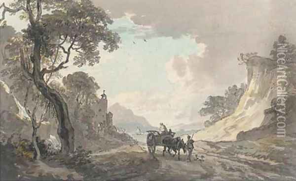 A horse and cart leaving a harbour Oil Painting - Paul Sandby