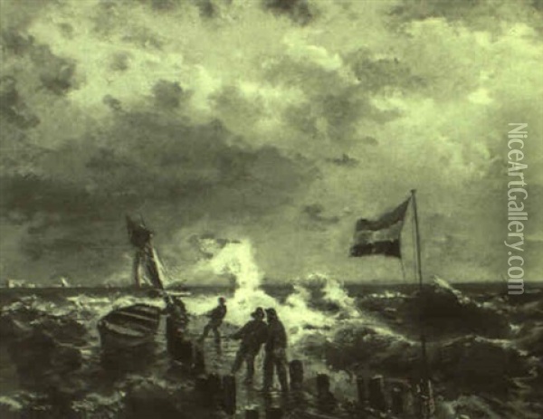 St_rmische Meereskuste Oil Painting - Friedrich Ernst Morgenstern