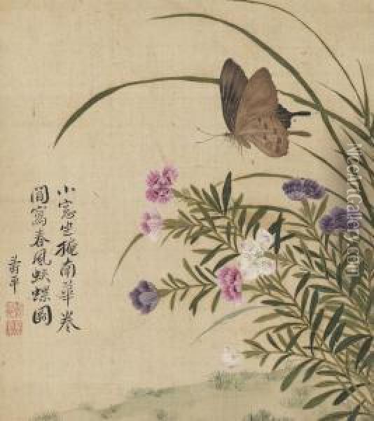 Butterfly And Flowers Oil Painting - Yun Shouping