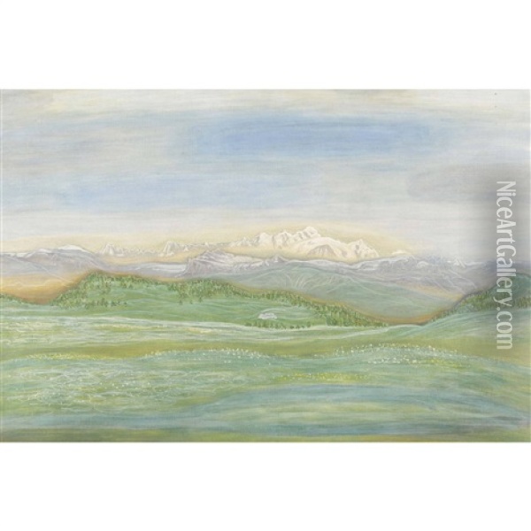 Mont-blanc En Juin (pre Fleuri) Oil Painting - Alexandre Perrier